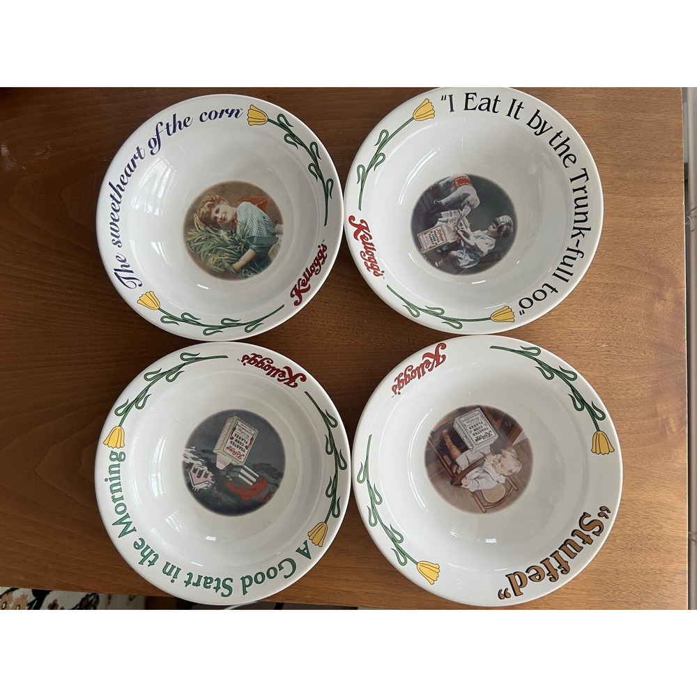 Kellogg's Set Of 4 Vintage Ceramic Cereal‎ Bowls-1996- Excellent Condition